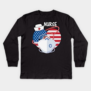 Proud Nurse - Flag USA Nurse Kids Long Sleeve T-Shirt